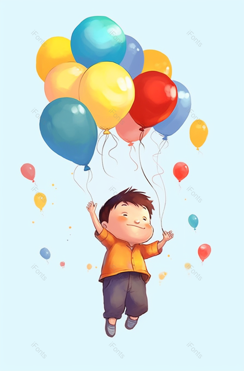 卡通手绘牵着一堆气球的小男孩插画图,插画/手绘图,插画/手绘图库,插画/手绘图下载,插画/手绘